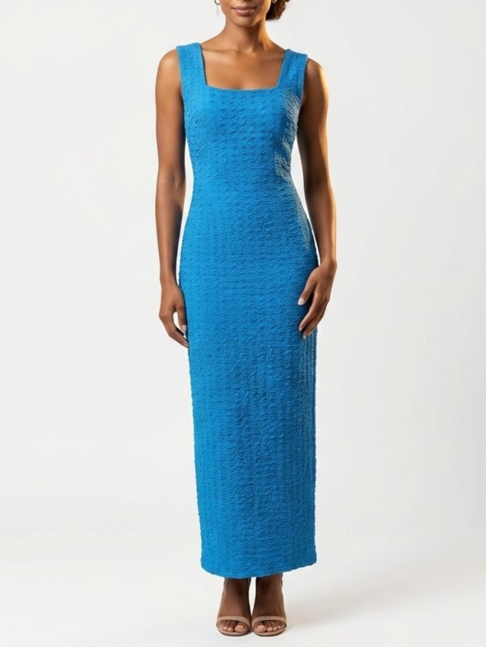 NY&C Whimsigoth Cobit Cobalt Blue Popcorn Texture Maxi Side Slit Dress Size L